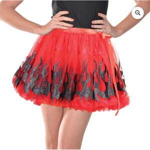 NEW Women's Celebrate! Red & Black Flame Halloween Tutu Skirt L/XL